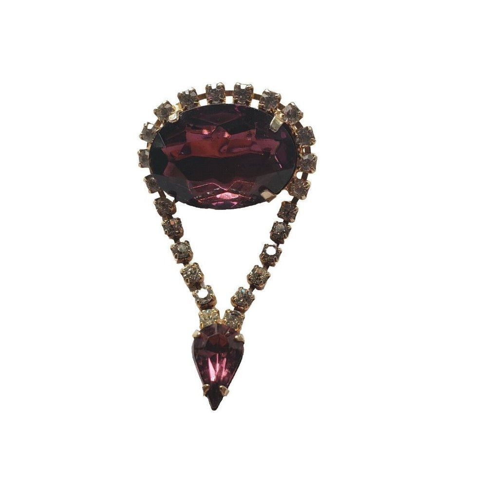 Vintage Brooch Purple Rhinestone Dangle Unsigned